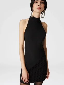 Sleeveless viscose mini-dress with chevron detail