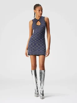 Sleeveless zig zag mini-dress with sequins