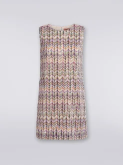 Sleeveless zigzag mini-dress with sequins