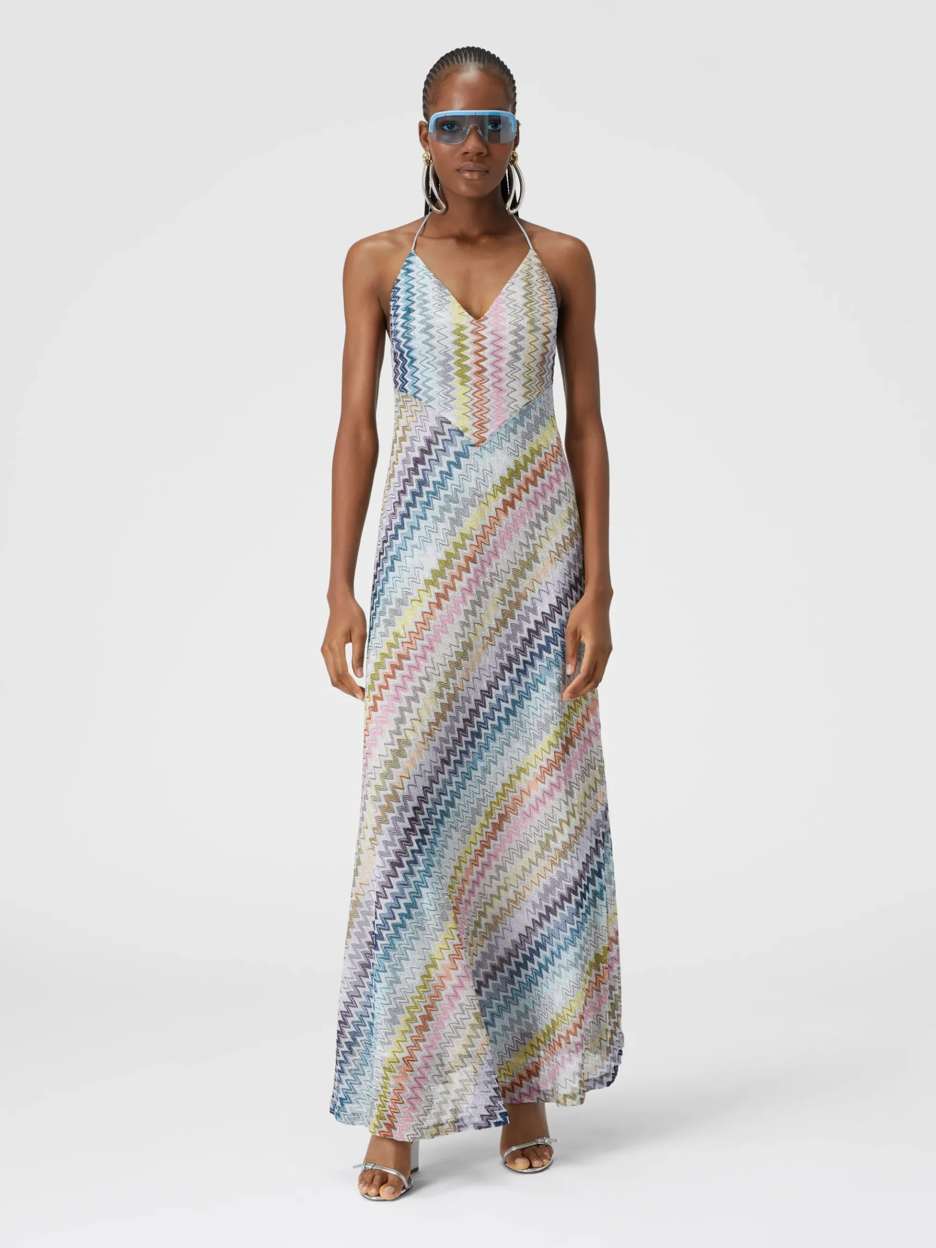 Slip dress with lace on the neck and pearl appliqués