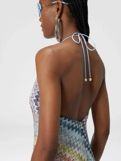 Slip dress with lace on the neck and pearl appliqués