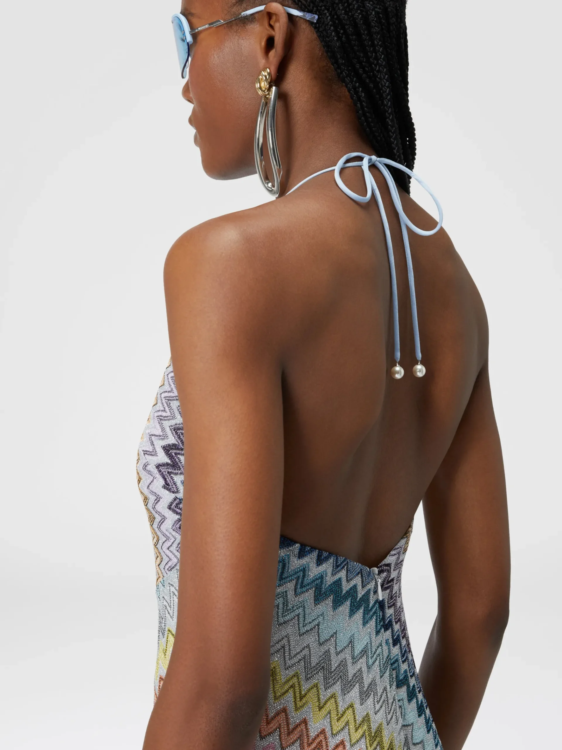 Slip dress with lace on the neck and pearl appliqués