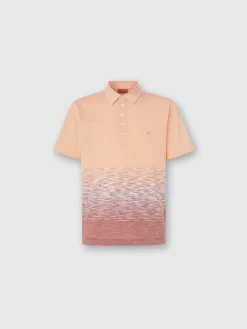Slub cotton and linen polo shirt with zigzag embroidery