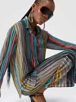 Slub ribbed knit trousers with sequins