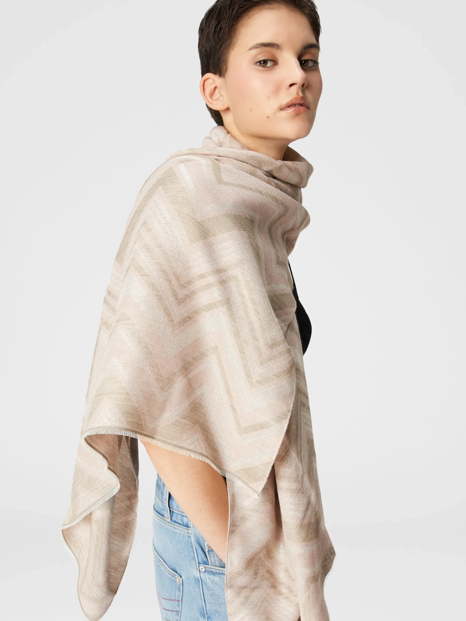 Stole in cotton blend zig zag lamé