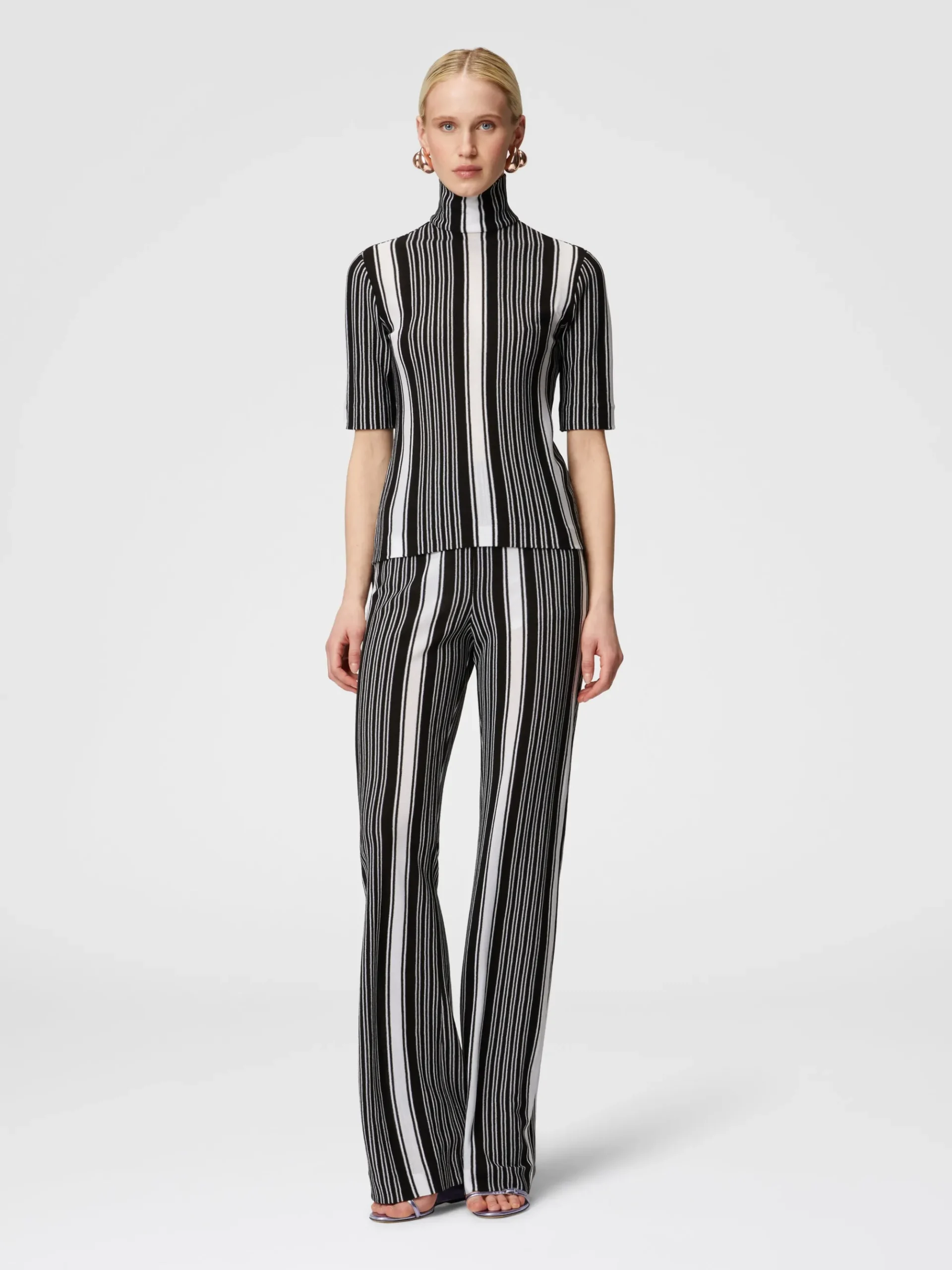 Straight striped trousers in cotton and viscose