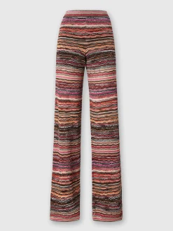 Straight trousers in lamé viscose embossed with wave pattern