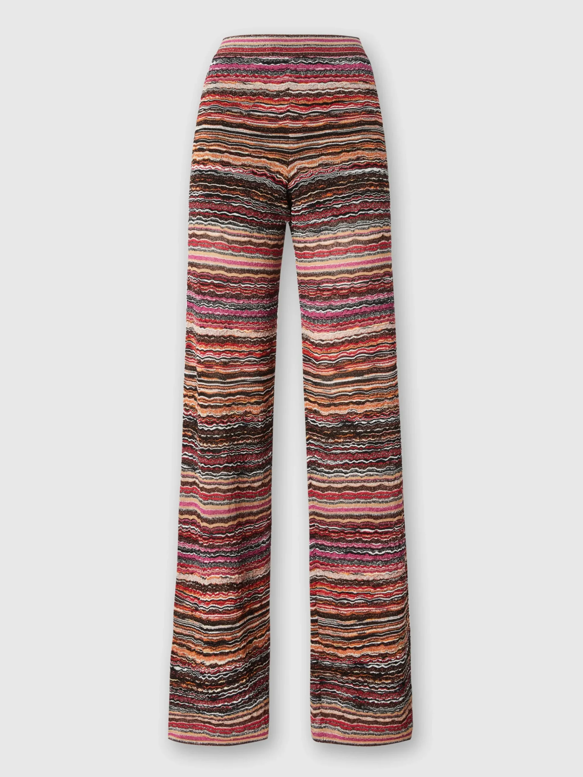 Straight trousers in lamé viscose embossed with wave pattern