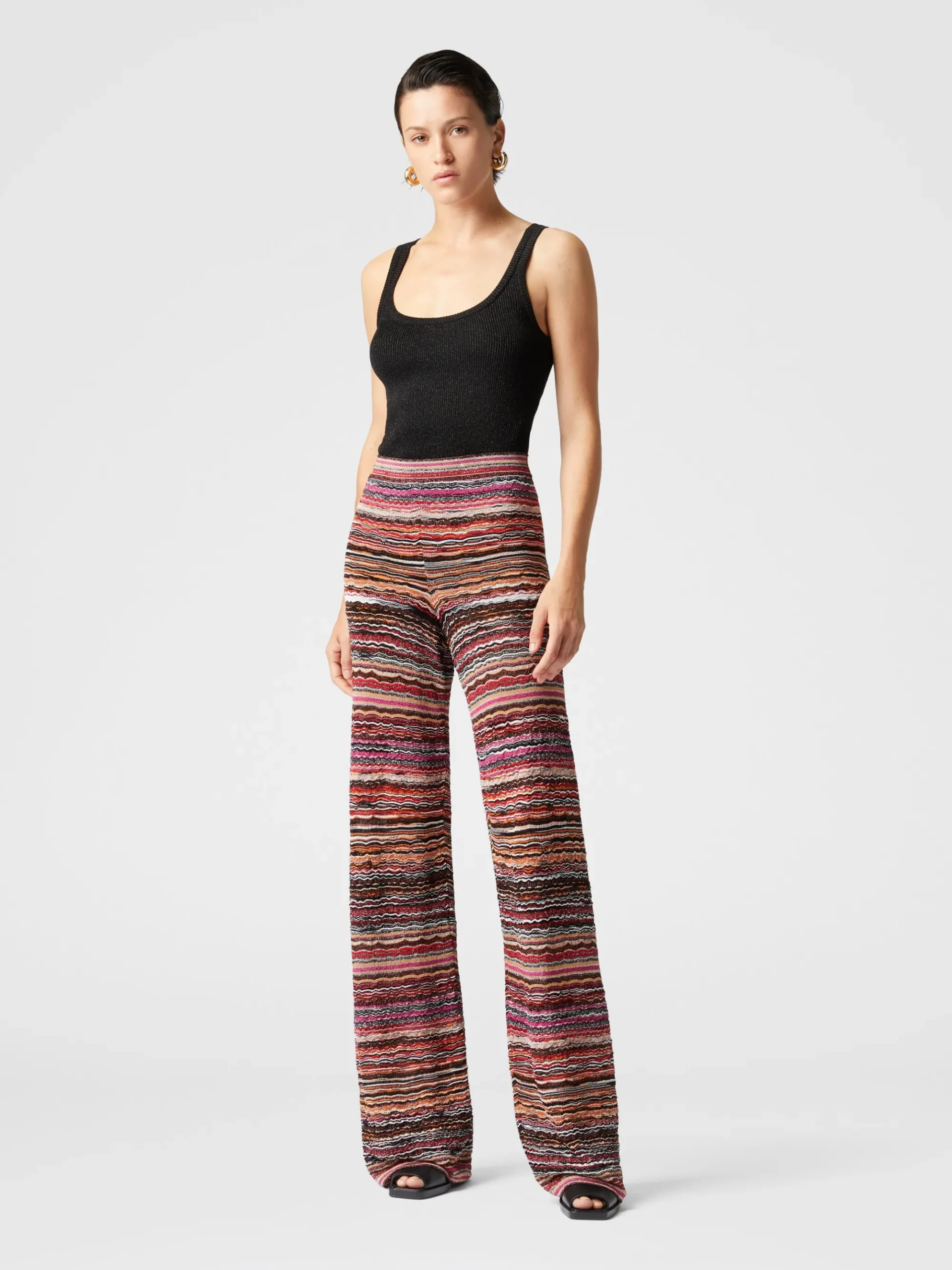 Straight trousers in lamé viscose embossed with wave pattern
