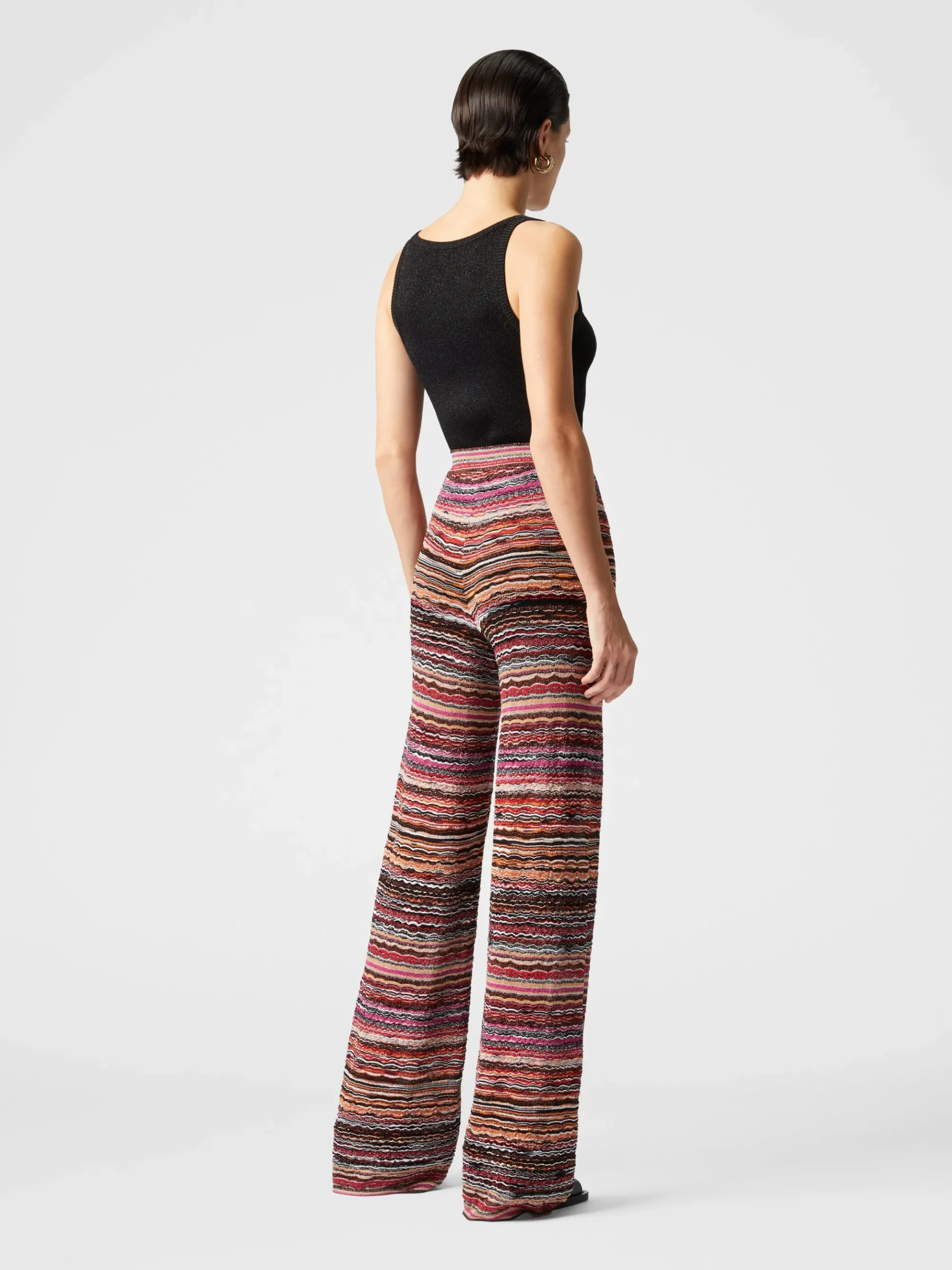 Straight trousers in lamé viscose embossed with wave pattern