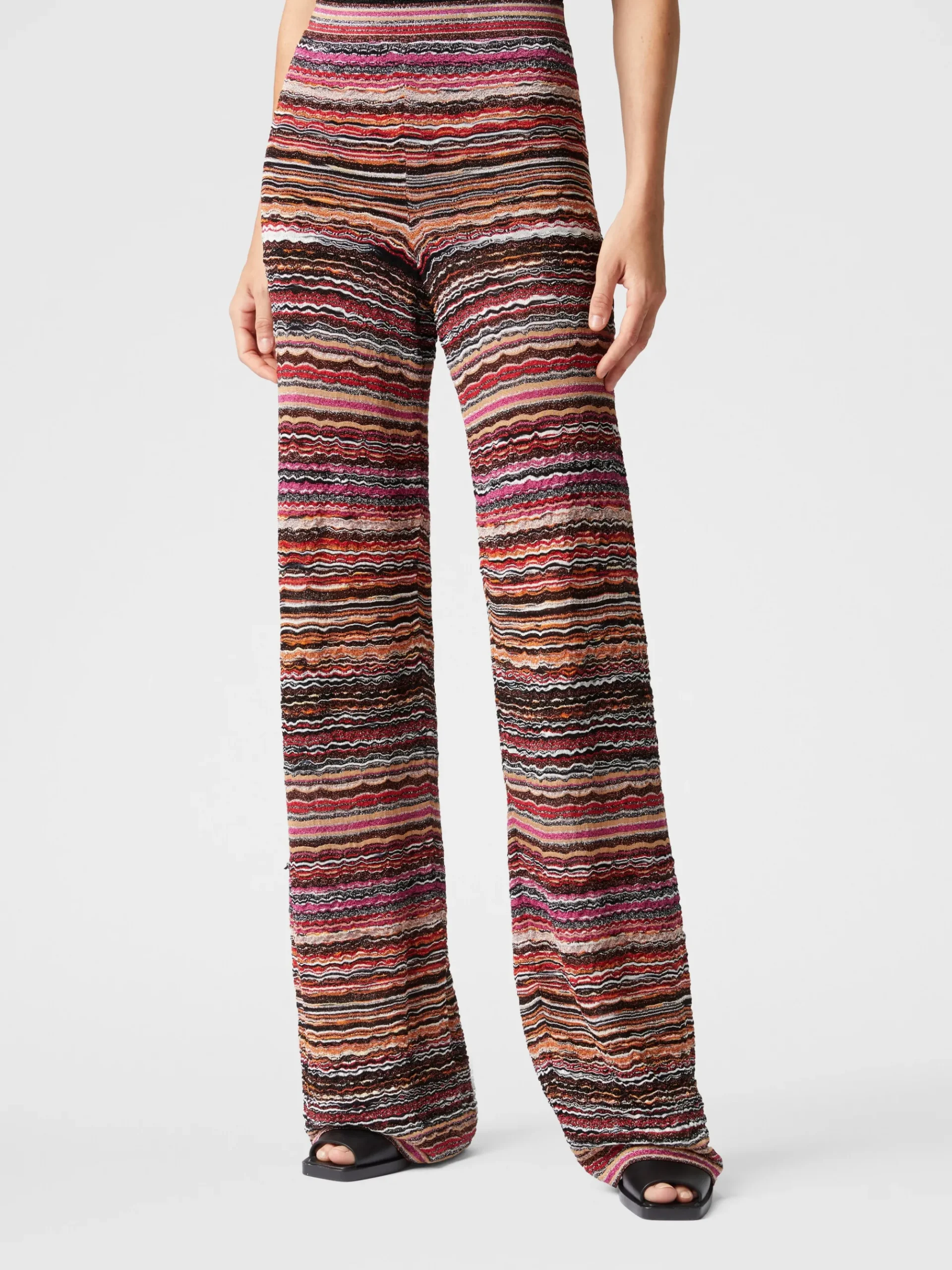 Straight trousers in lamé viscose embossed with wave pattern