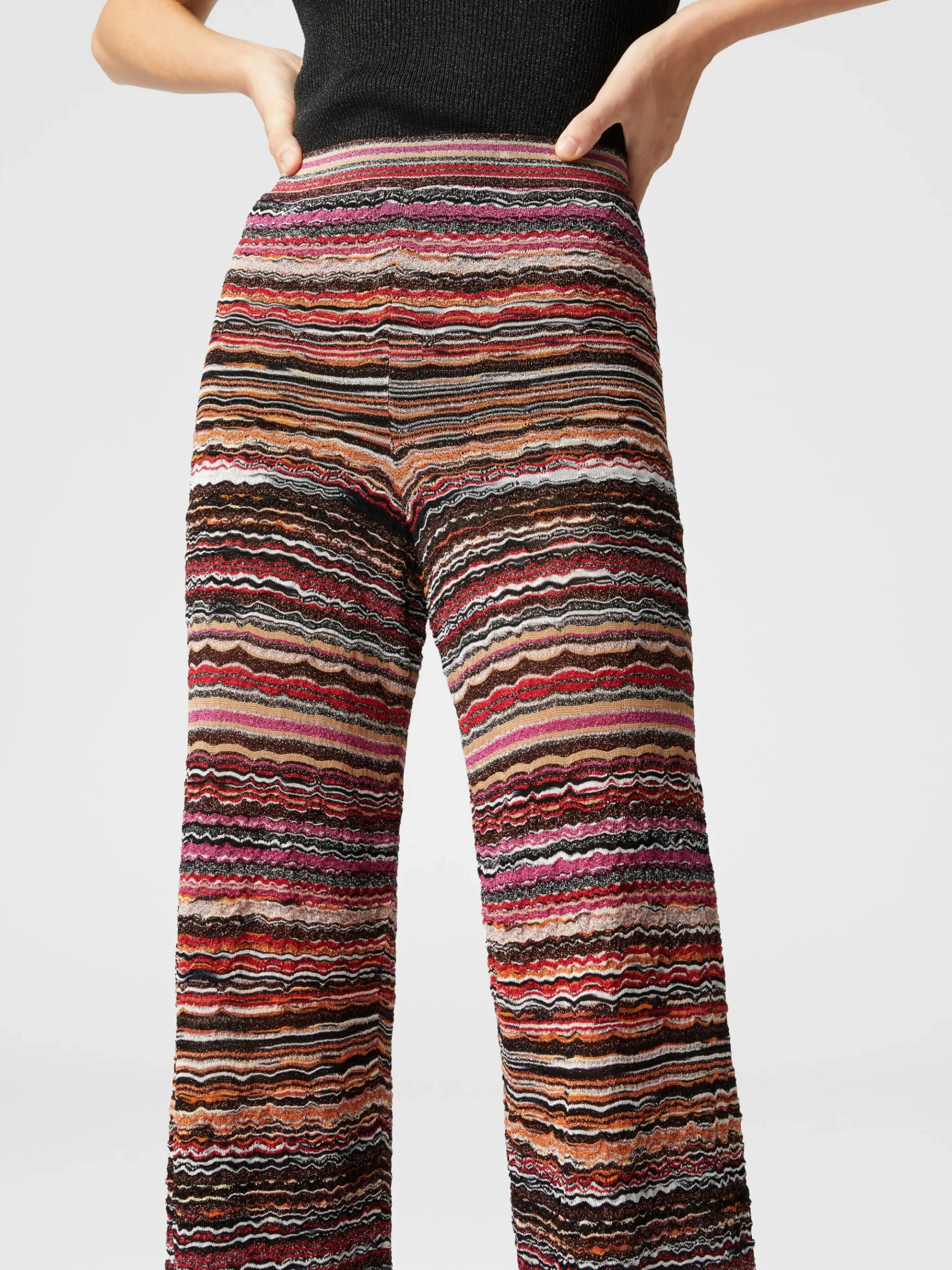 Straight trousers in lamé viscose embossed with wave pattern