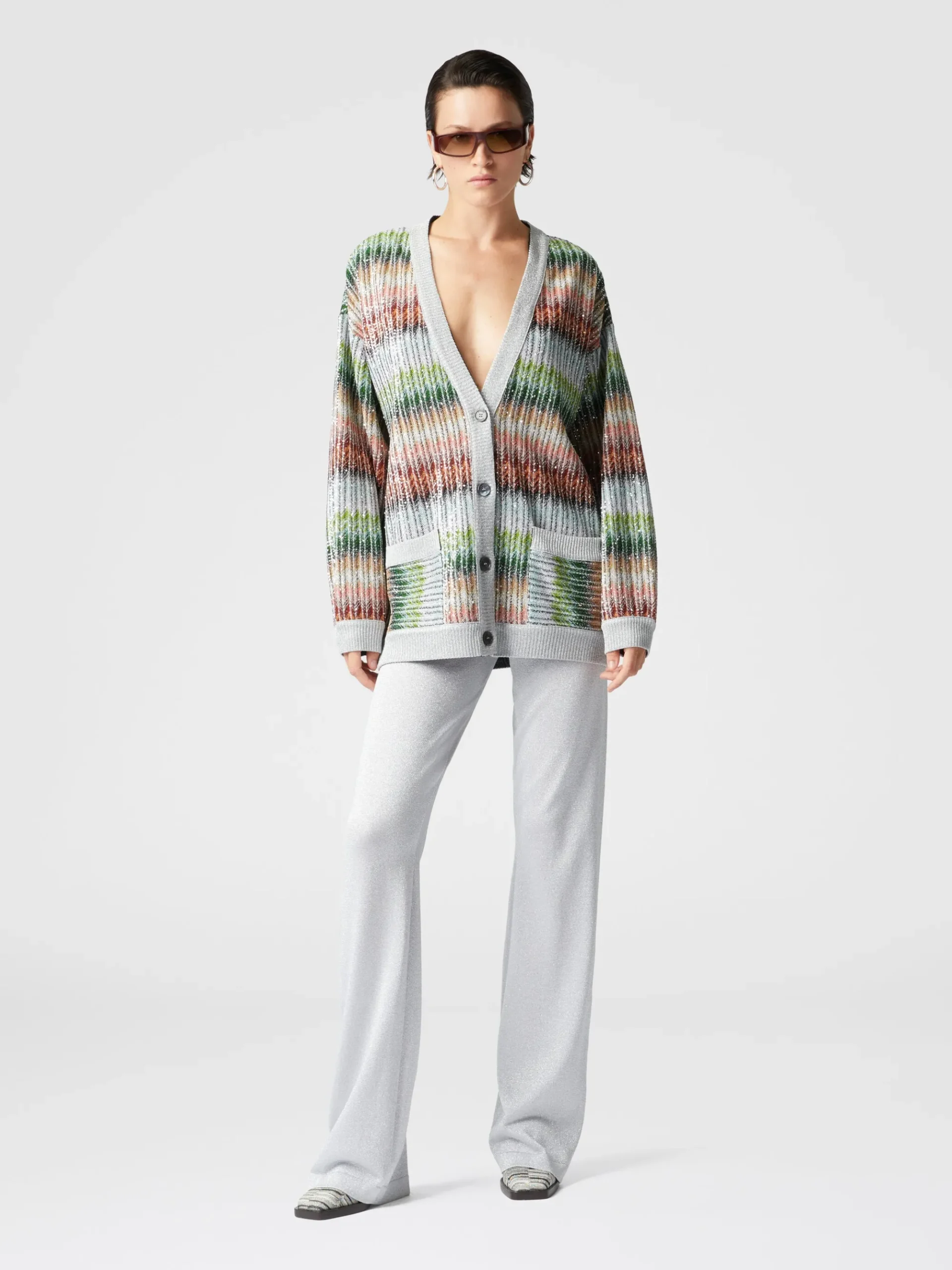 Straight trousers in lamé viscose