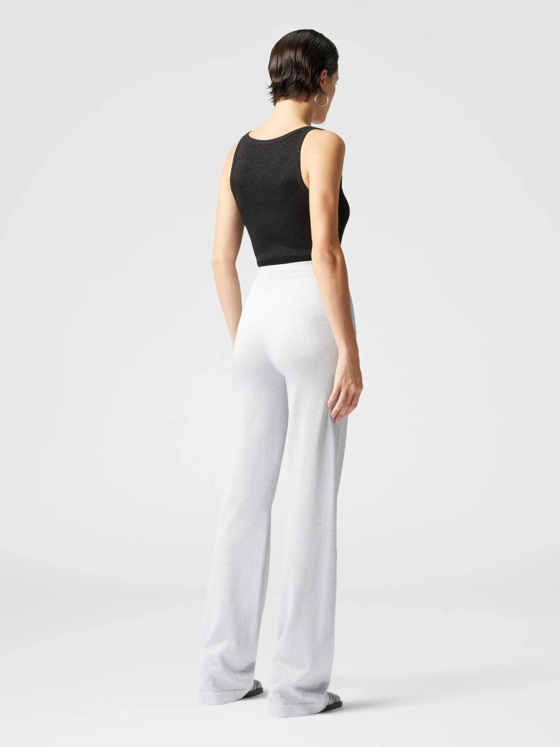 Straight trousers in lamé viscose
