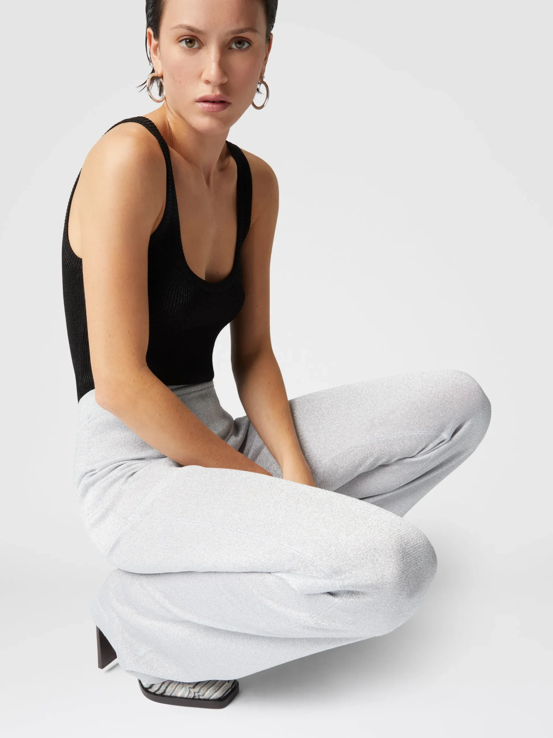 Straight trousers in lamé viscose