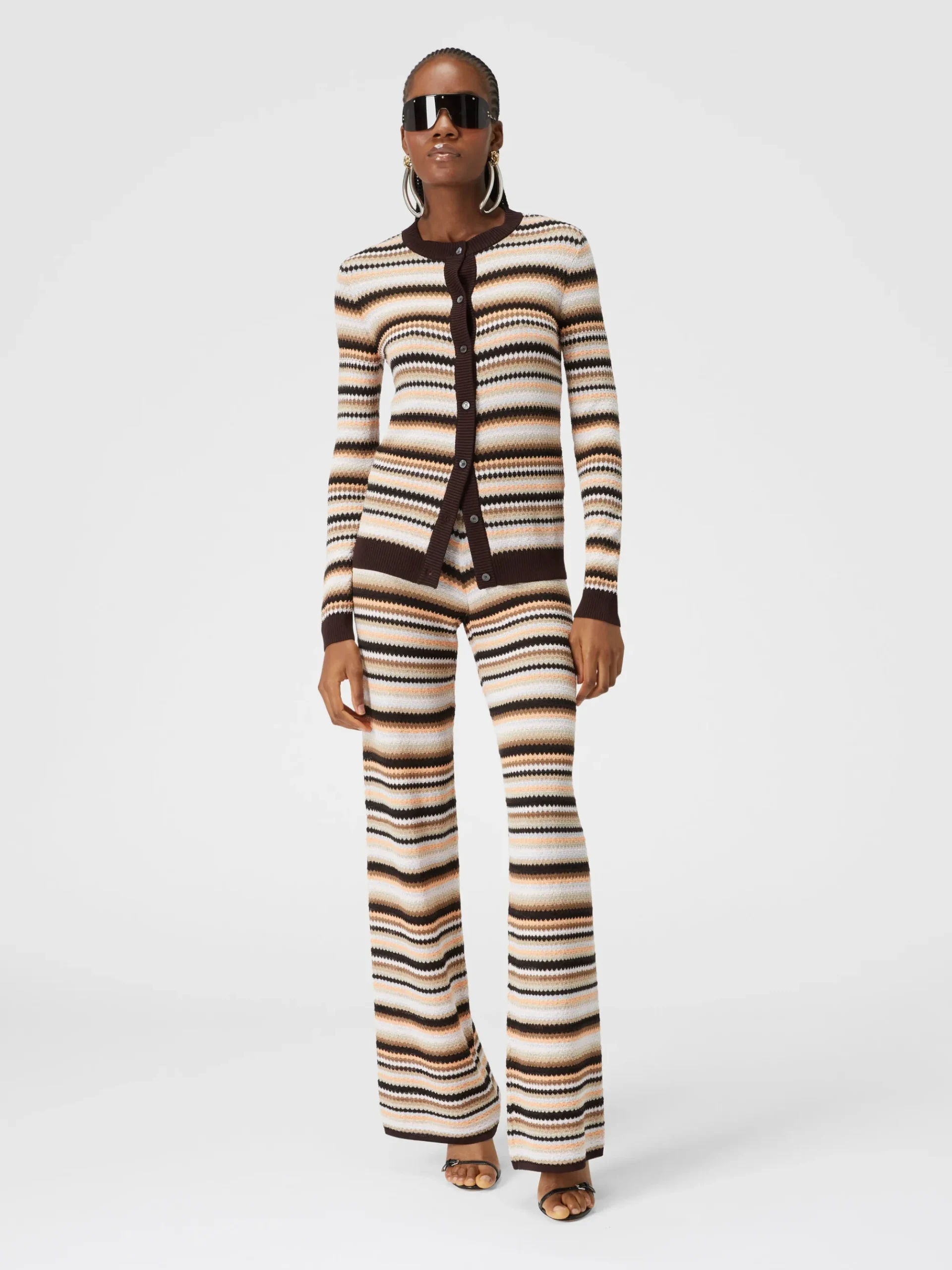 Straight trousers in striped cotton and viscose knit