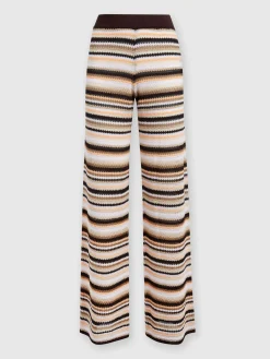 Straight trousers in striped cotton and viscose knit
