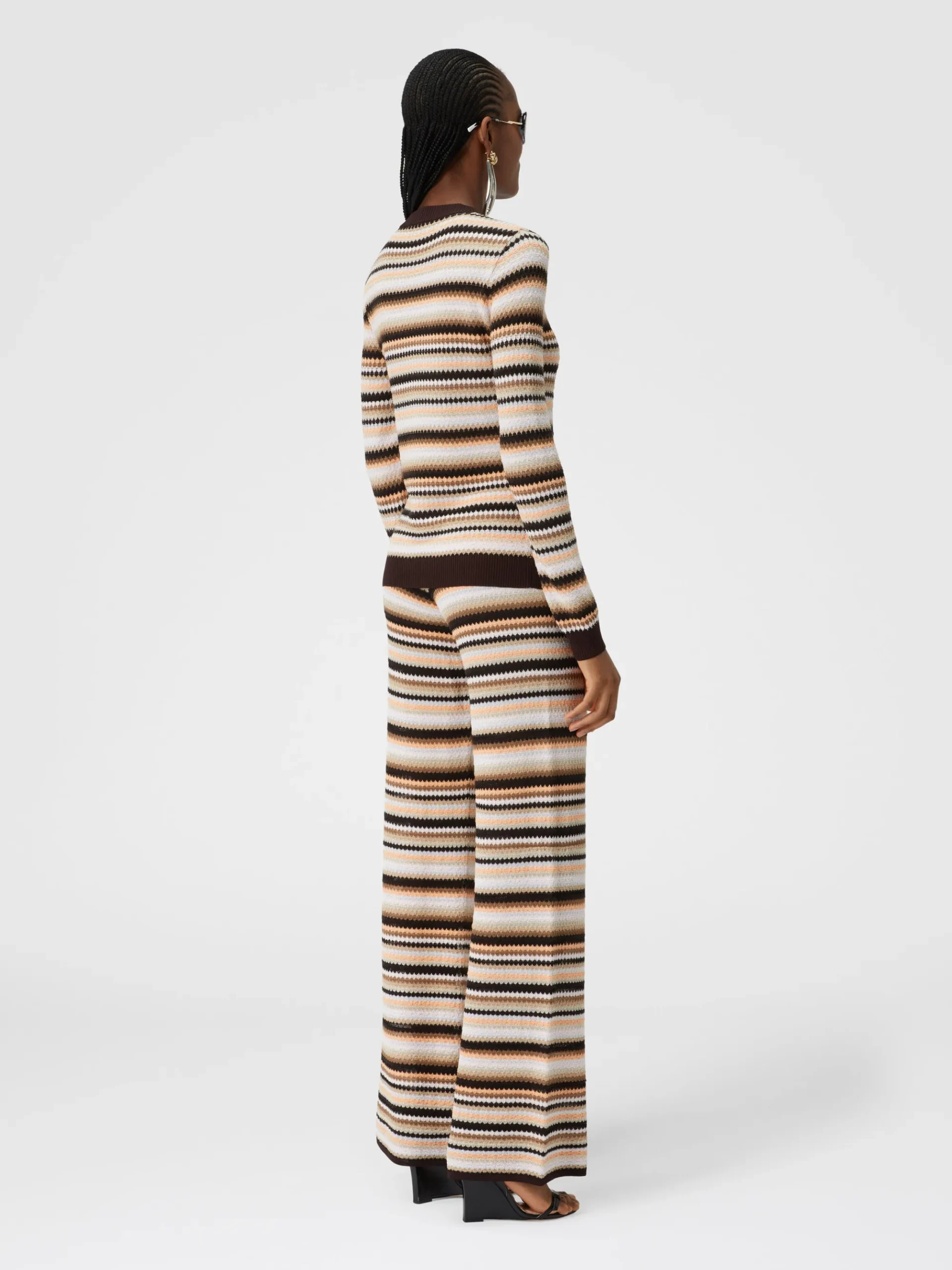 Straight trousers in striped cotton and viscose knit