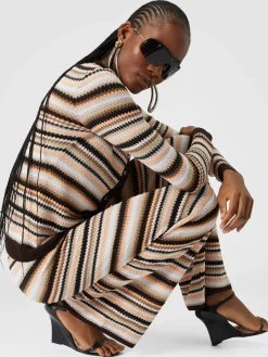 Straight trousers in striped cotton and viscose knit