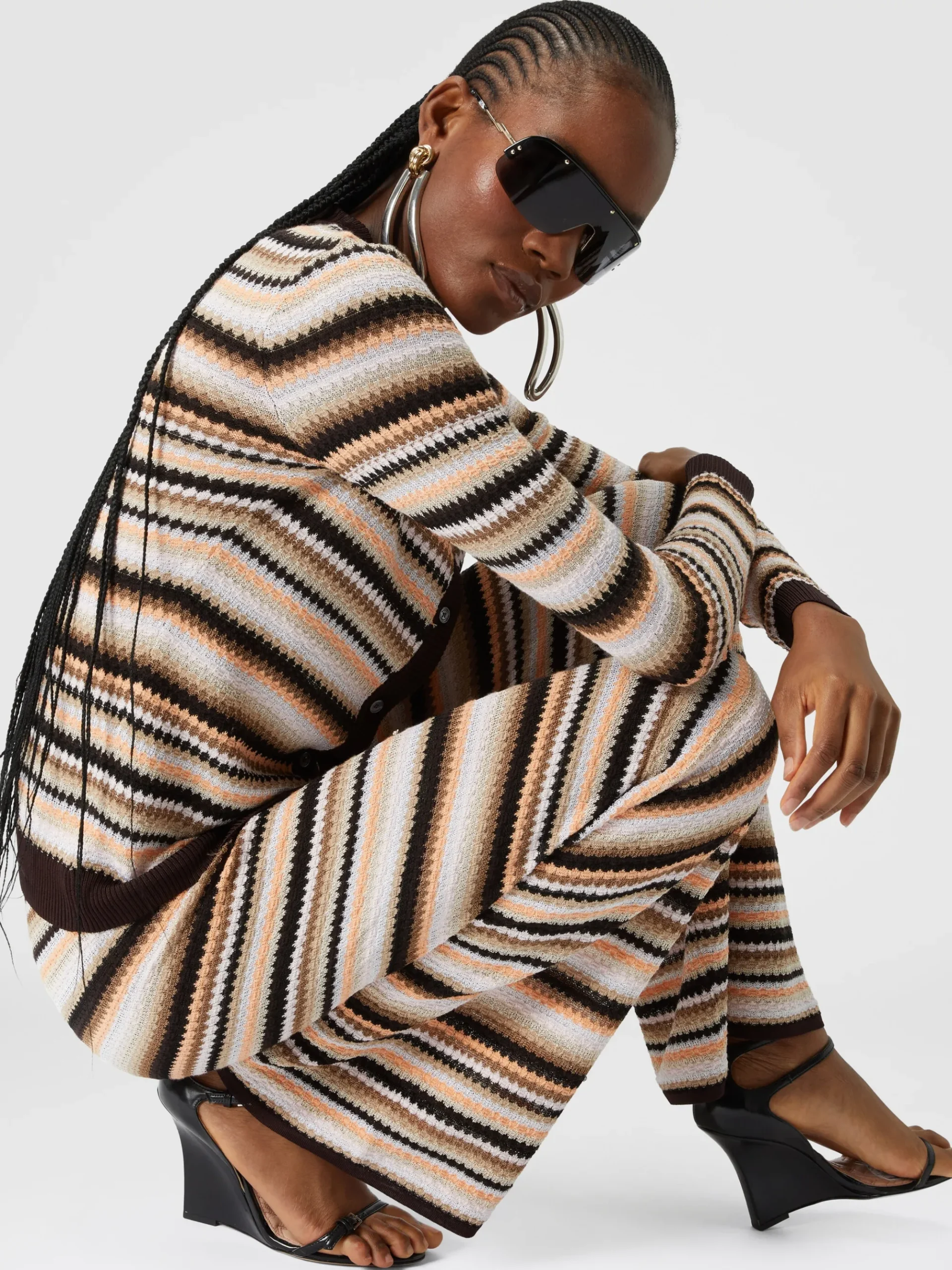 Straight trousers in striped cotton and viscose knit