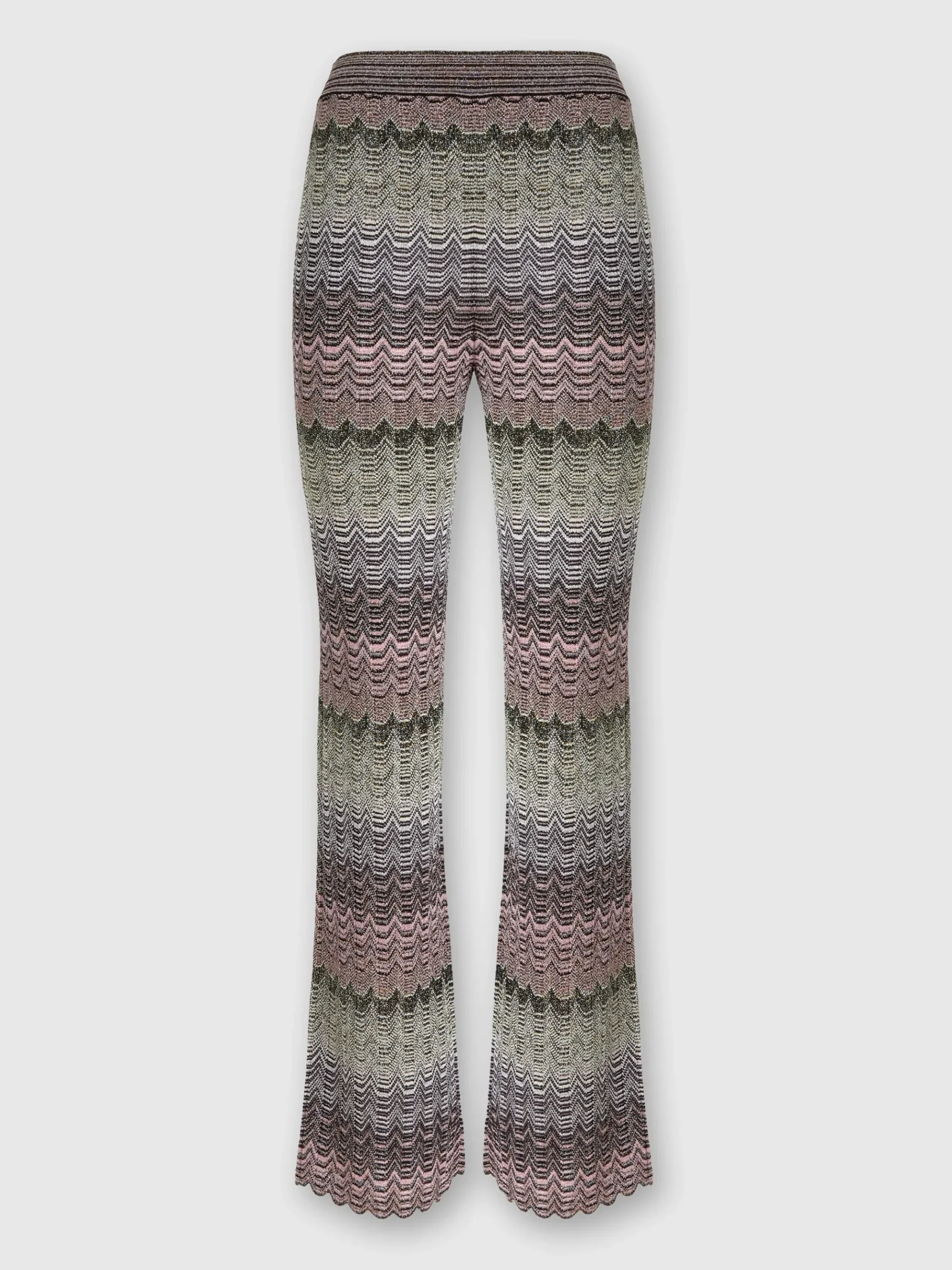 Straight trousers with glare-patterned zig zag lamé
