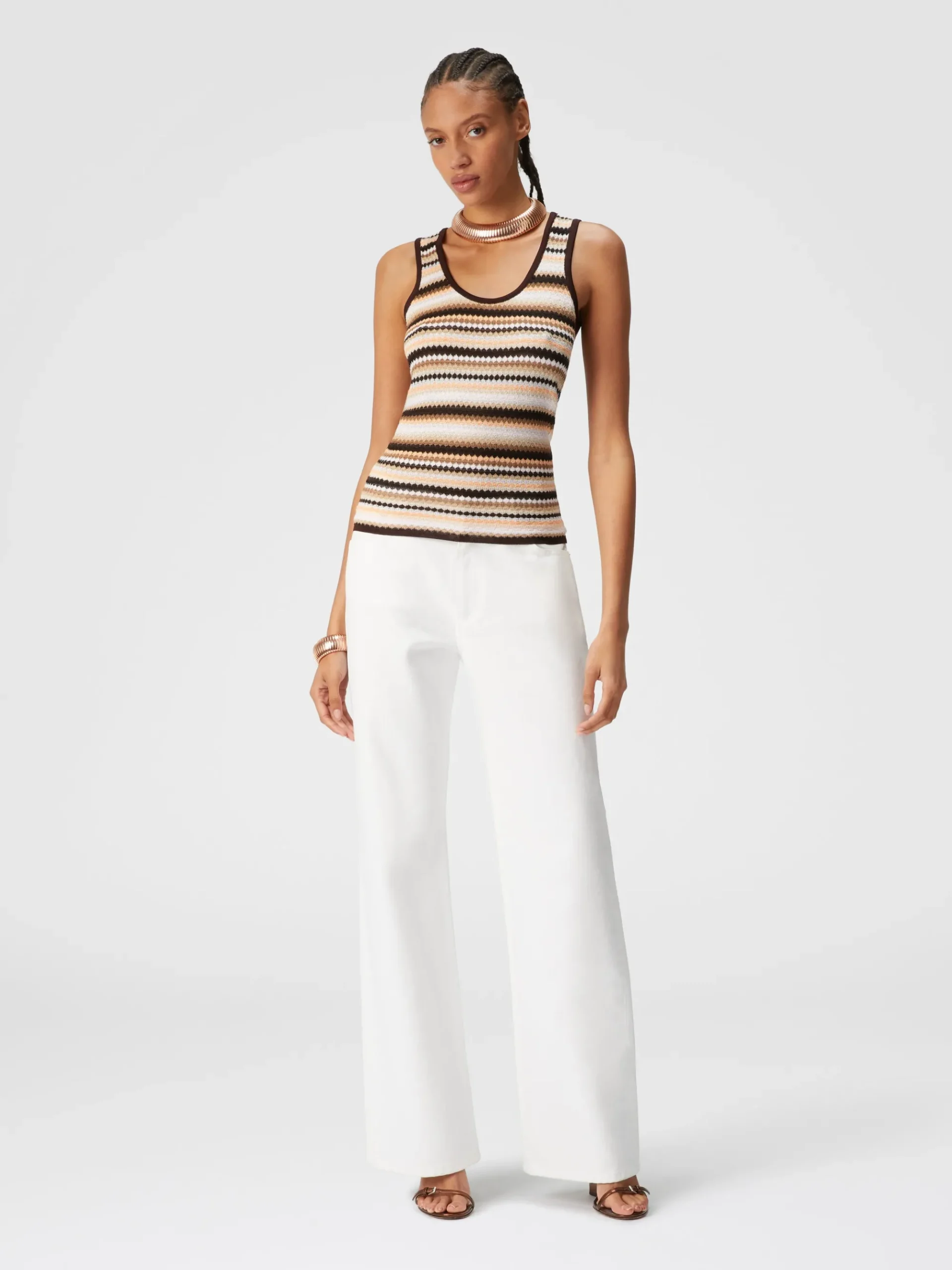 Striped cotton and viscose tank top