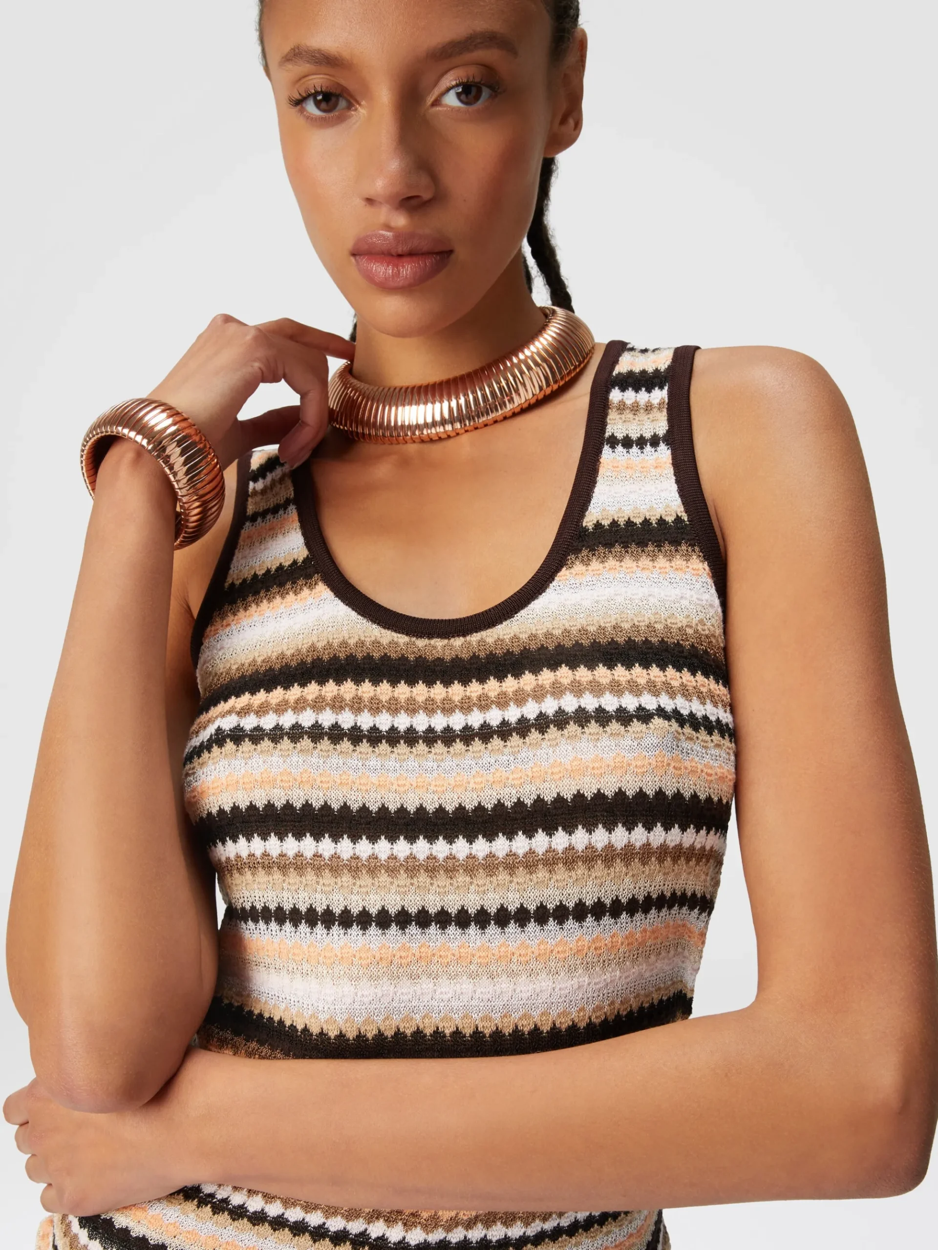 Striped cotton and viscose tank top