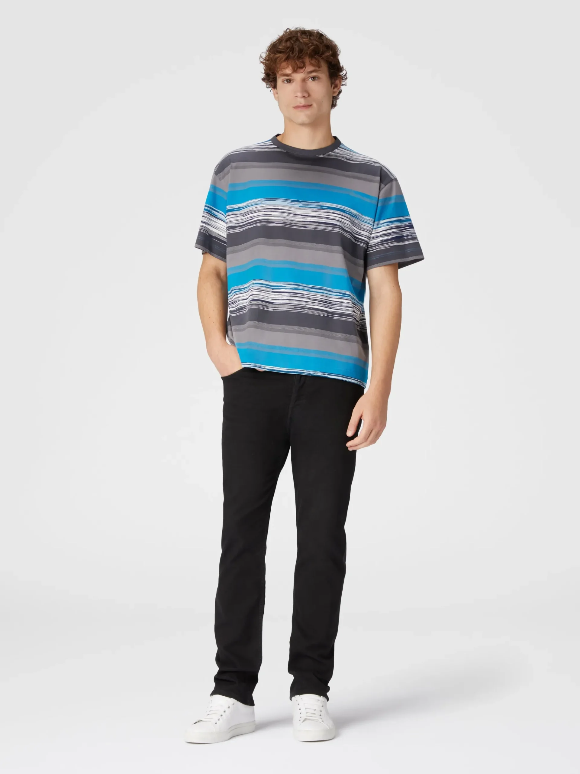 Striped cotton jersey T-shirt with logo