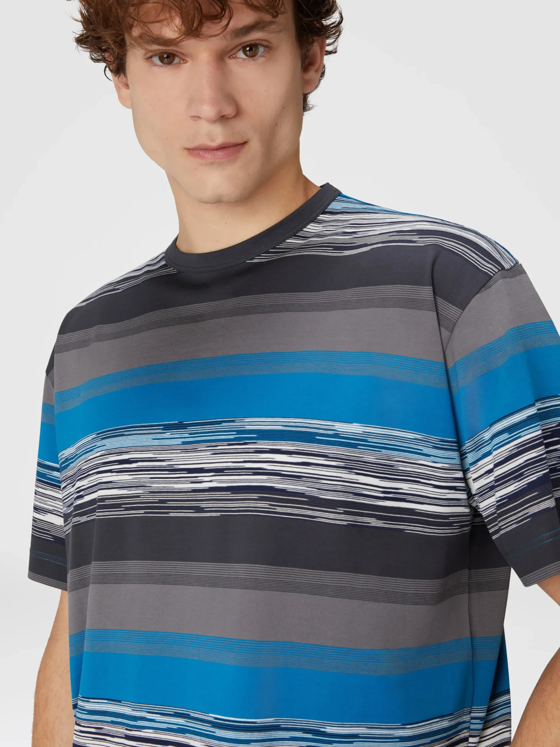 Striped cotton jersey T-shirt with logo