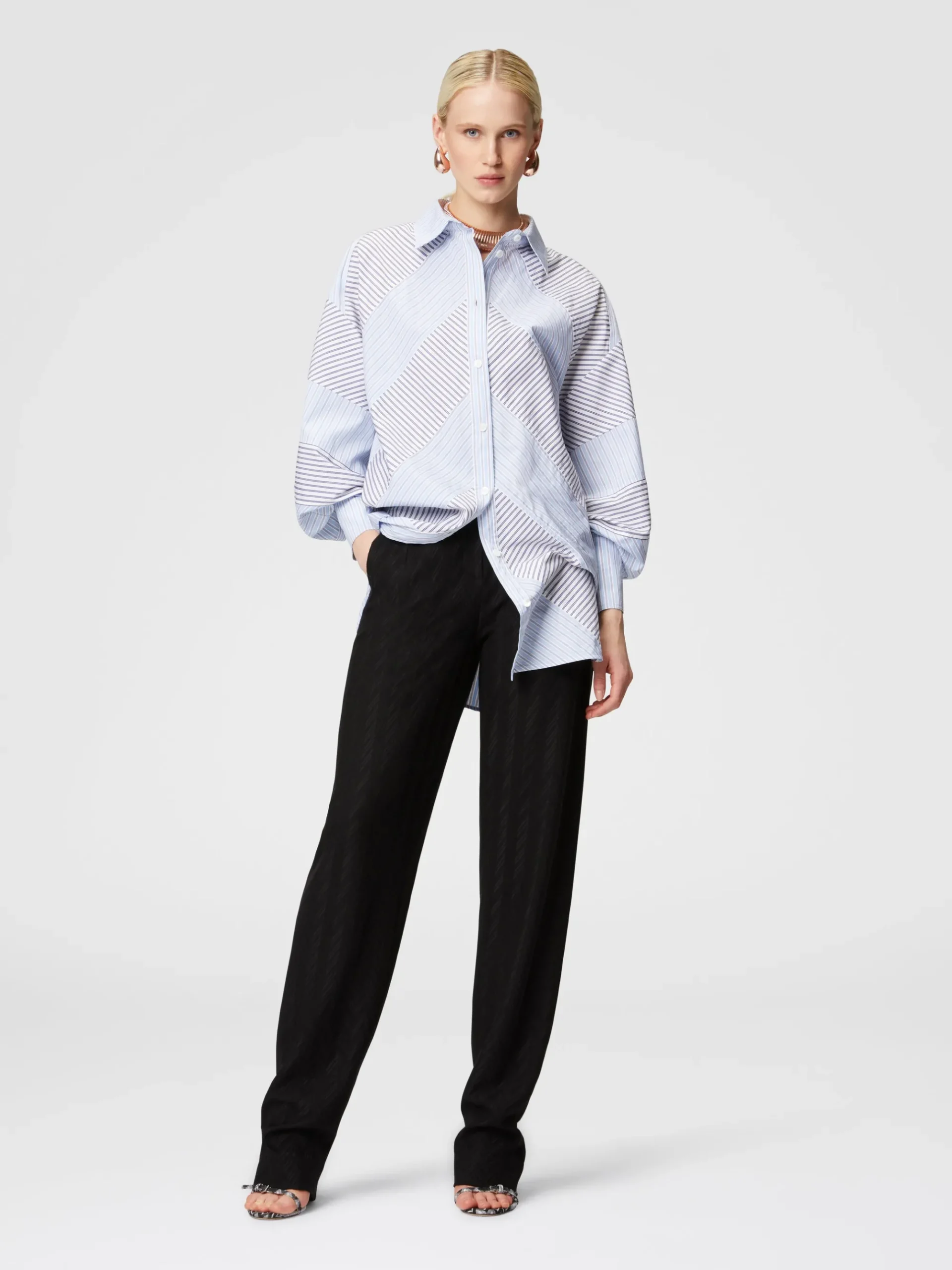 Striped cotton poplin shirt with wide sleeves