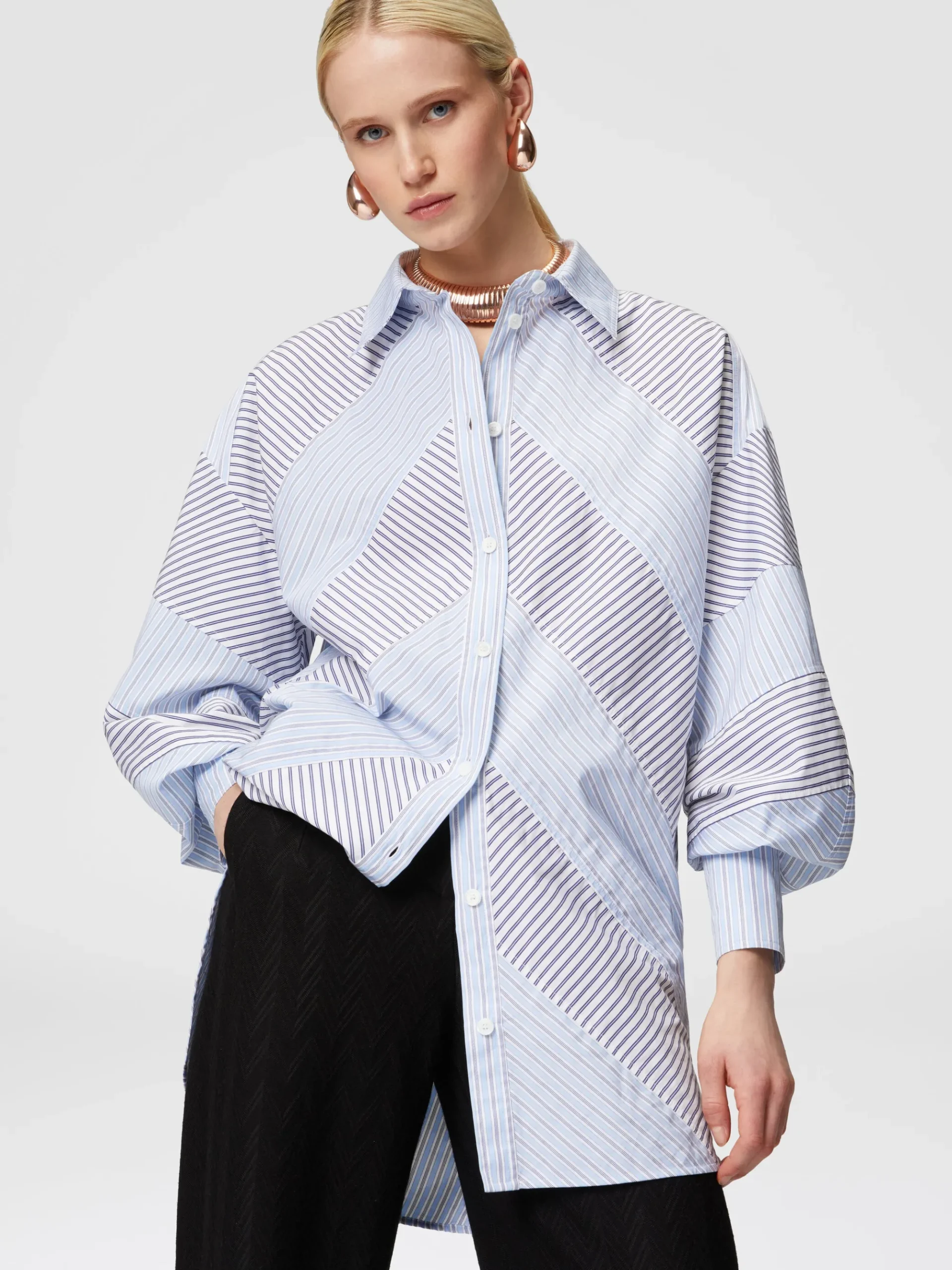 Striped cotton poplin shirt with wide sleeves