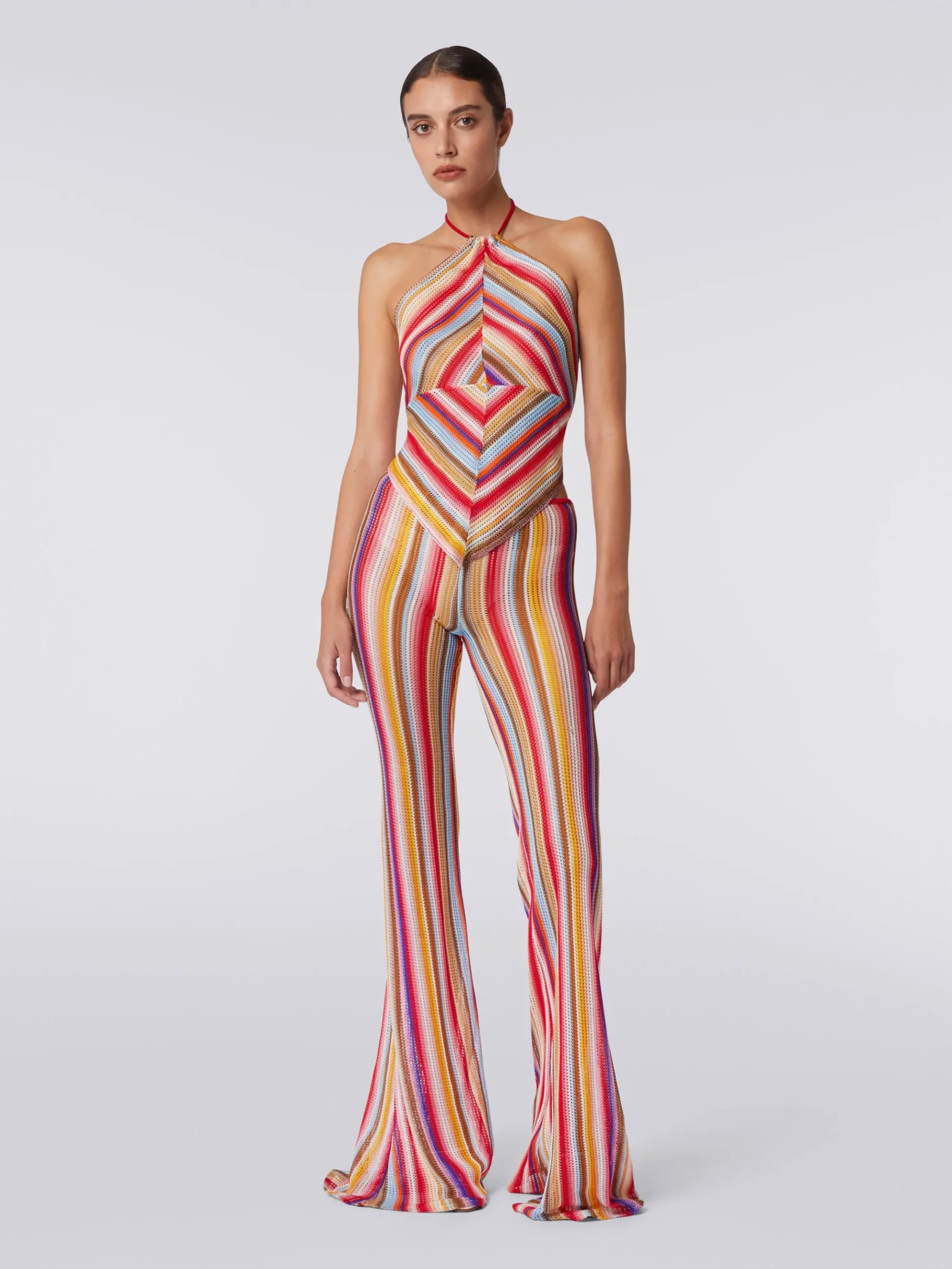 Striped crochet top with American neckline