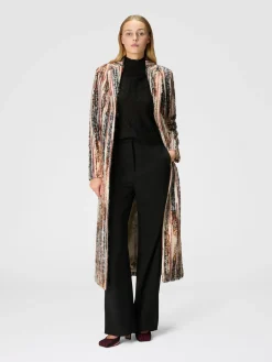 Striped wool, mohair and alpaca blend coat