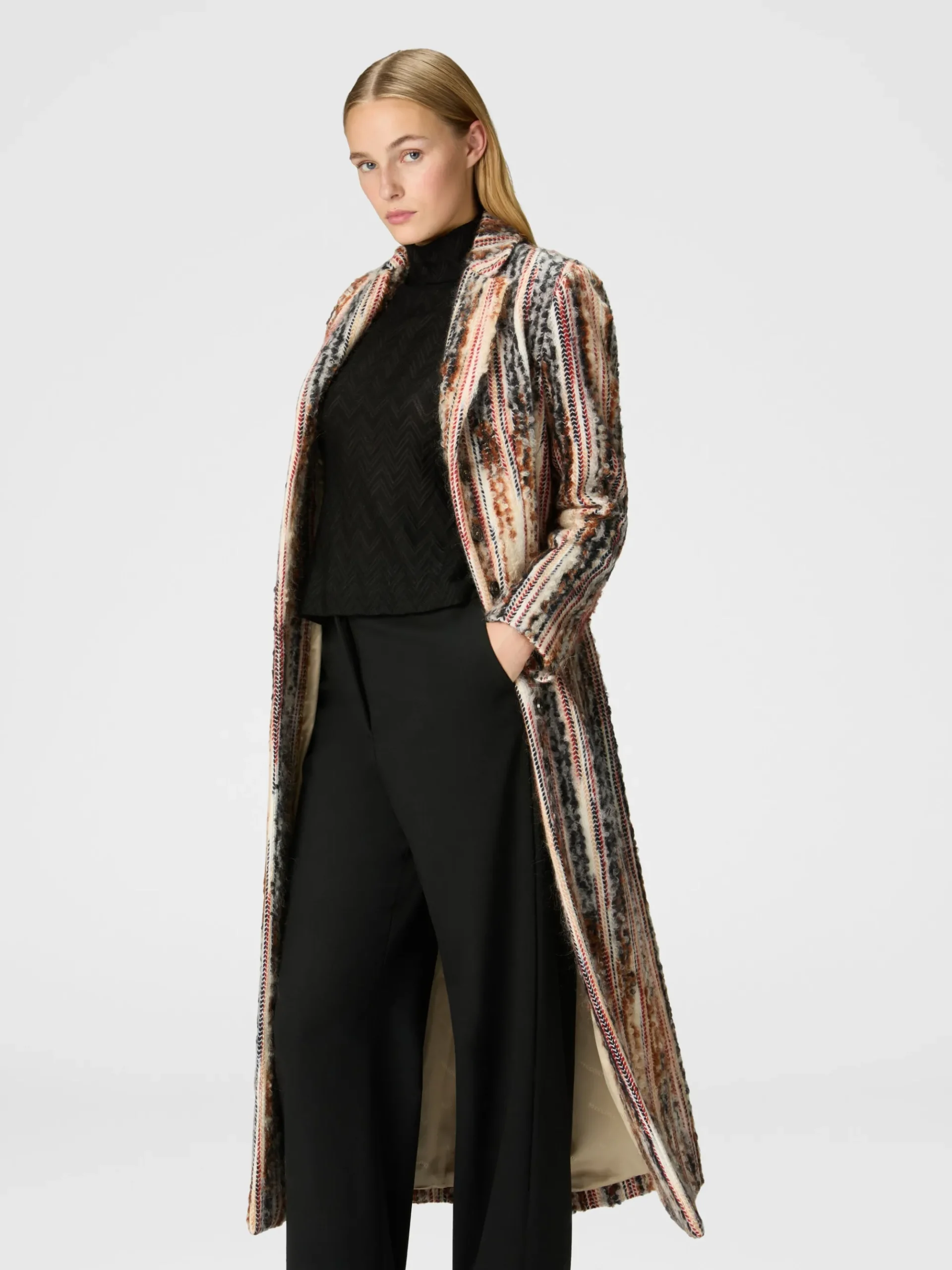 Striped wool, mohair and alpaca blend coat