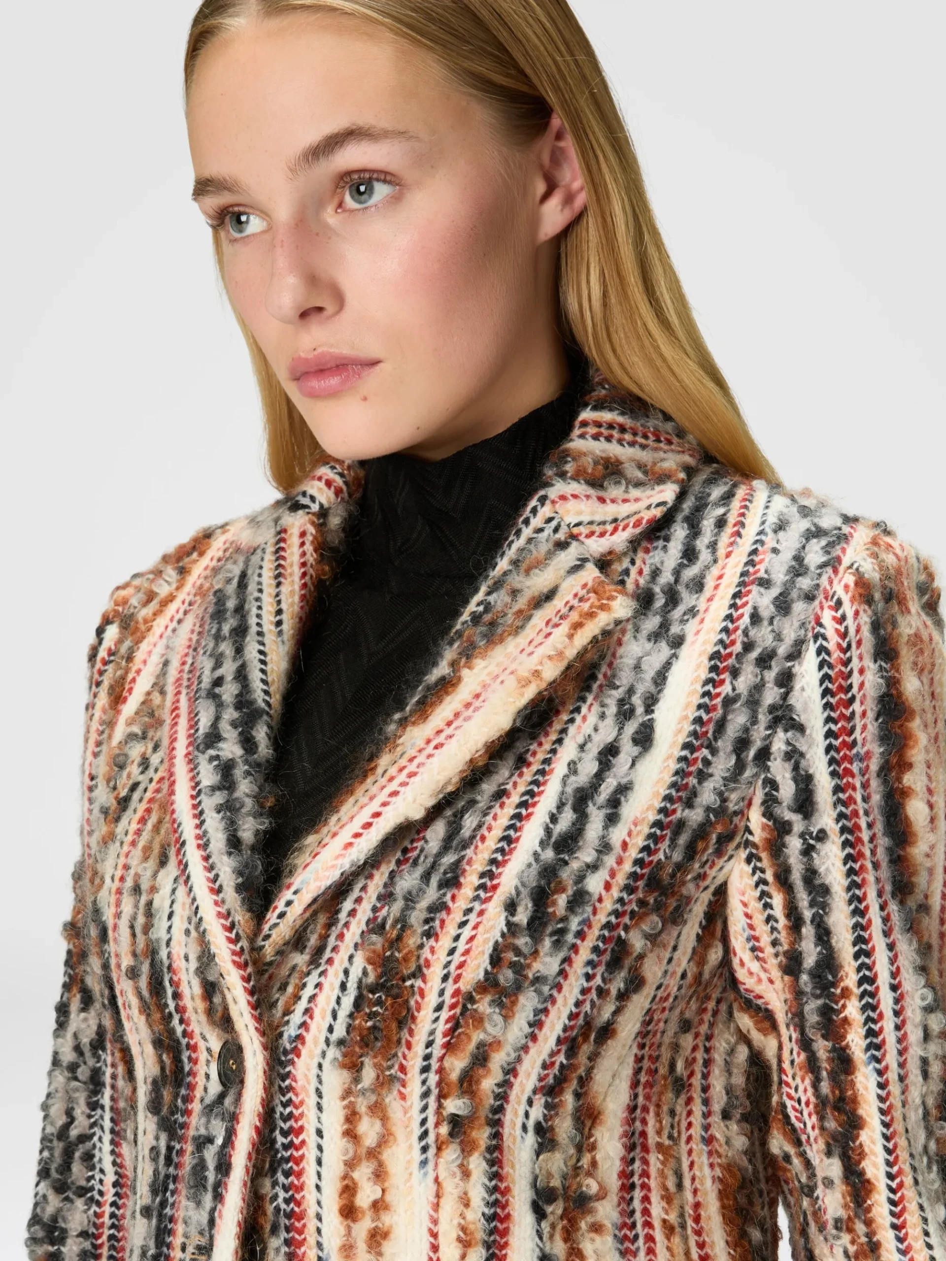 Striped wool, mohair and alpaca blend coat