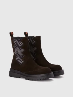 Suede ankle boots with fabric insert