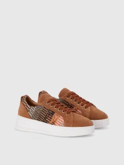 Suede sneakers with lamé fabric insert