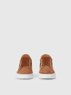 Suede sneakers with lamé fabric insert