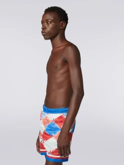 Swimming trunks in slub nylon with logo print