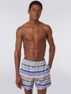 Technical fabric swimming trunks with chevron print
