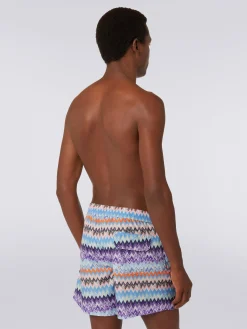Technical fabric swimming trunks with chevron print
