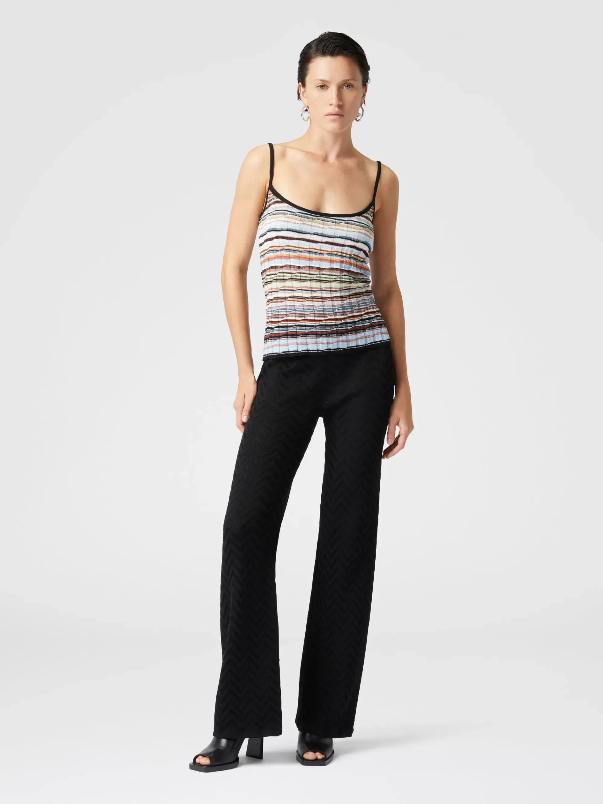 Tonal chevron pattern straight trousers