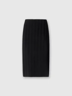 Tonal cotton and zig zag viscose midi skirt with slit
