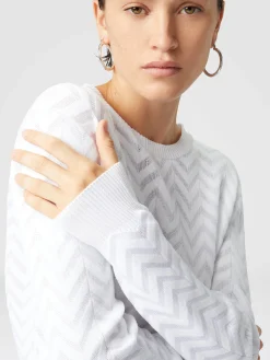 Tone-on-tone chevron crewneck sweater