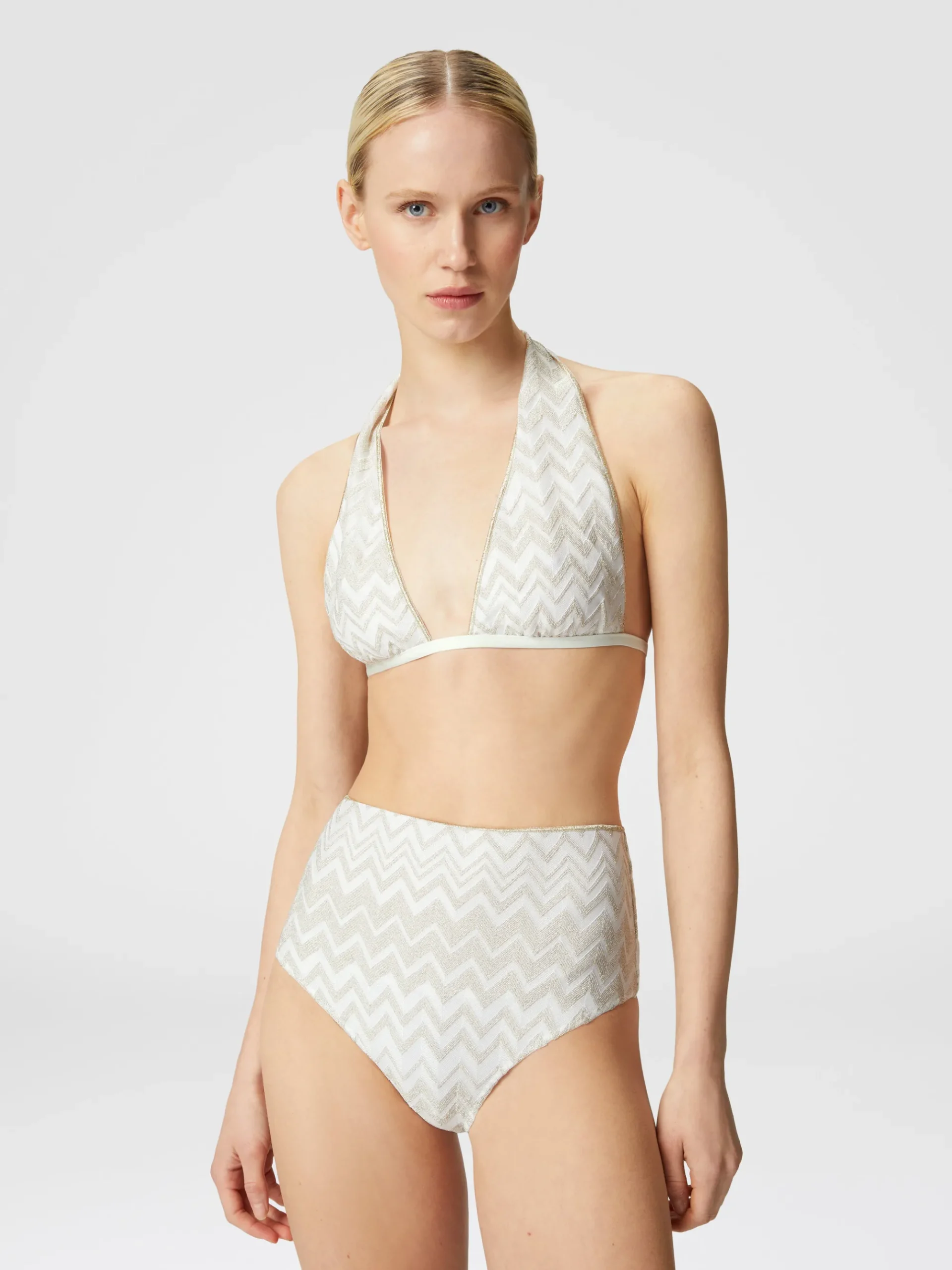 Tone-on-tone viscose blend chevron bikini with lurex
