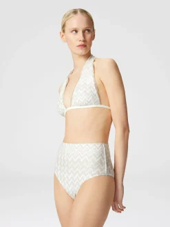 Tone-on-tone viscose blend chevron bikini with lurex