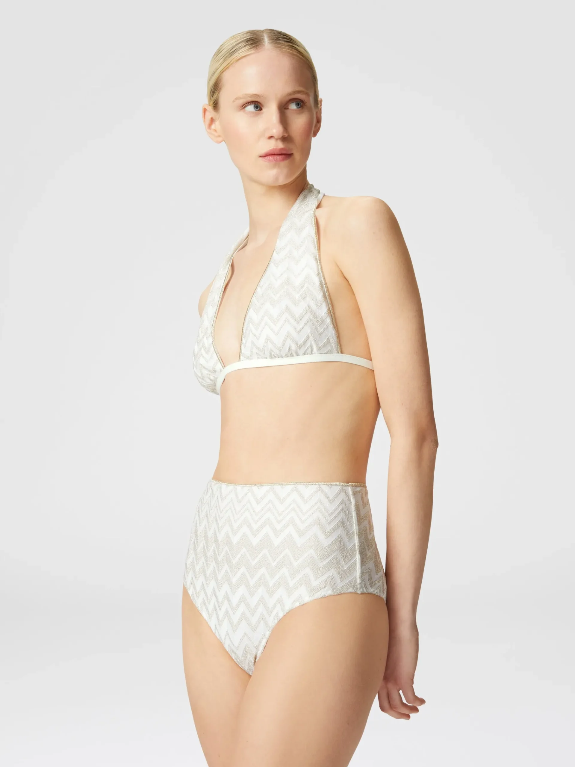 Tone-on-tone viscose blend chevron bikini with lurex