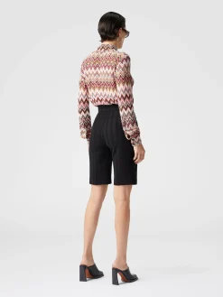 Tone-on-tone zigzag cotton and viscose Bermuda shorts