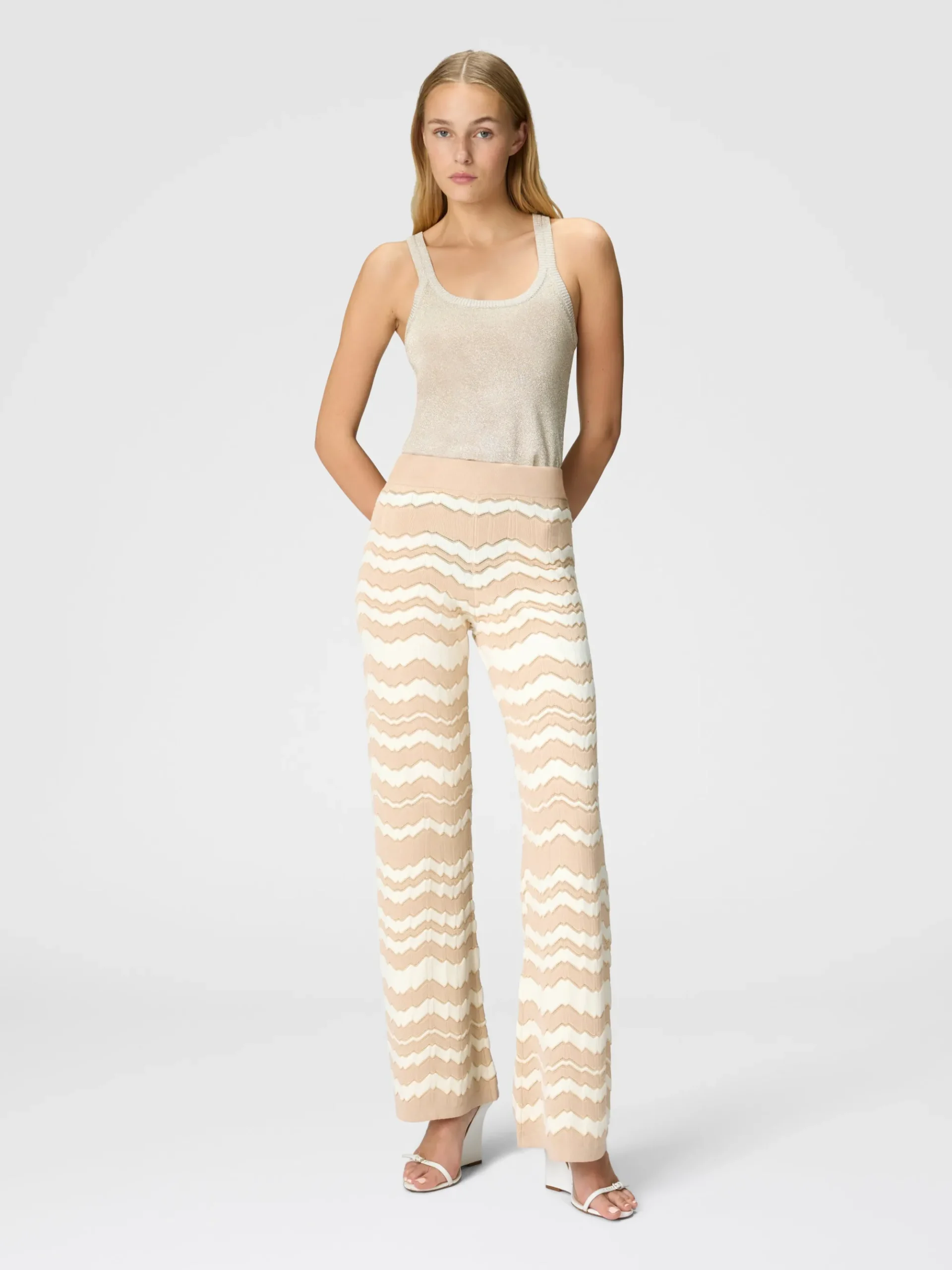Tone-on-tone zigzag pants