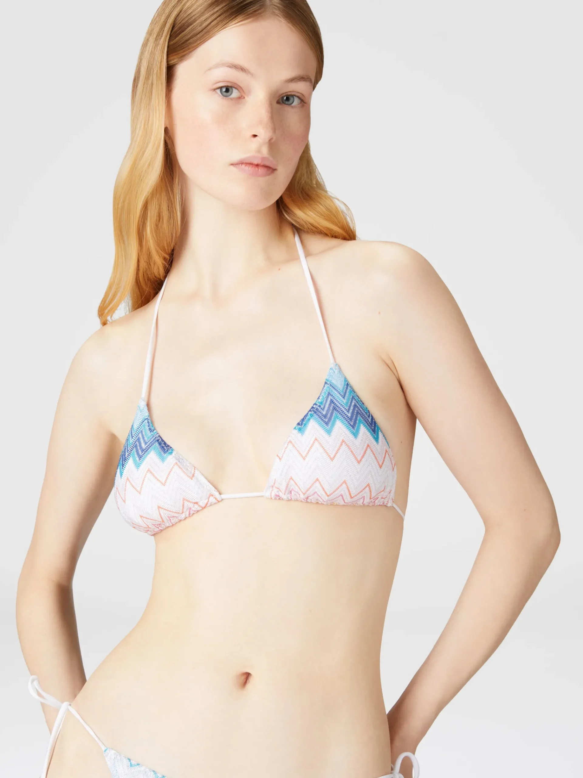 Triangle bikini in viscose blend zig zag lamé